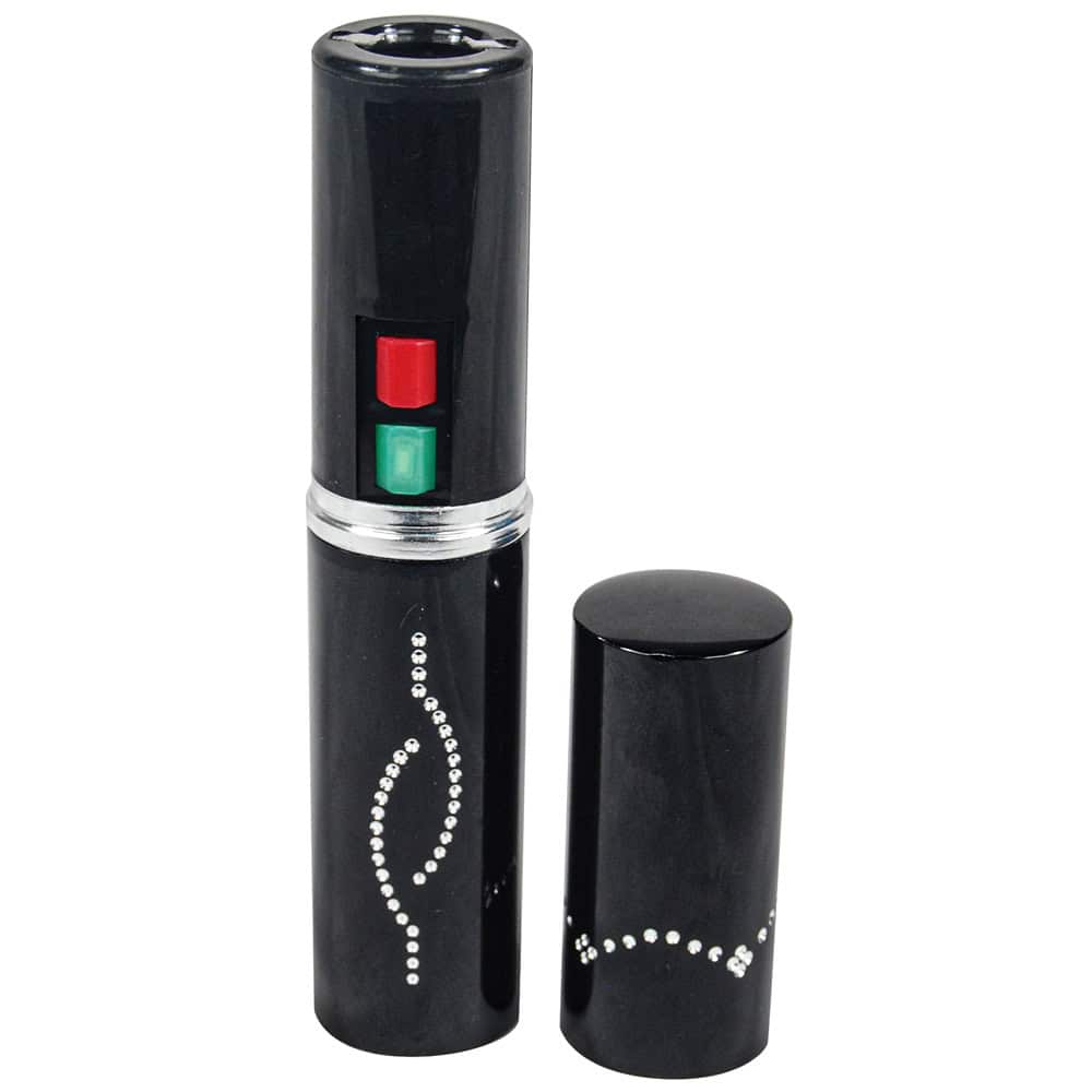 Lipstick Stun Gun 25,000,000V Rechargeable with 100-Lumen LED Flashlight — 4.2 Milliamp Output, Decorative Tube Design, Cap Safety, Aluminum Alloy Construction, Available in 5 Colors