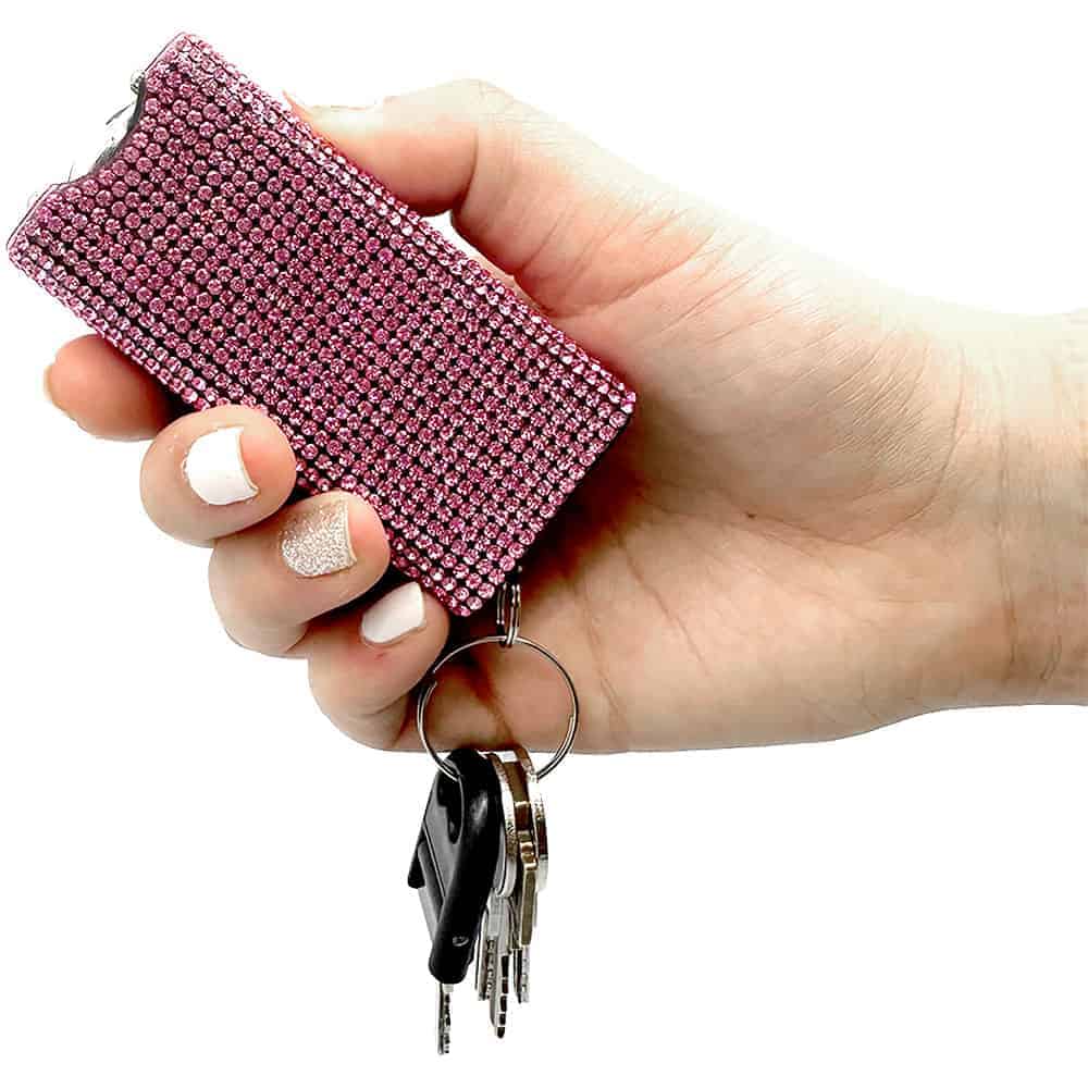 Streetwise RhineStun Keychain Stun Gun — Rhinestone Design, 4.5 Milliamp Output, 120-Lumen LED Flashlight, Rechargeable, Disable Pin Safety, Nylon Holster, Pink and Silver Available - Image 6