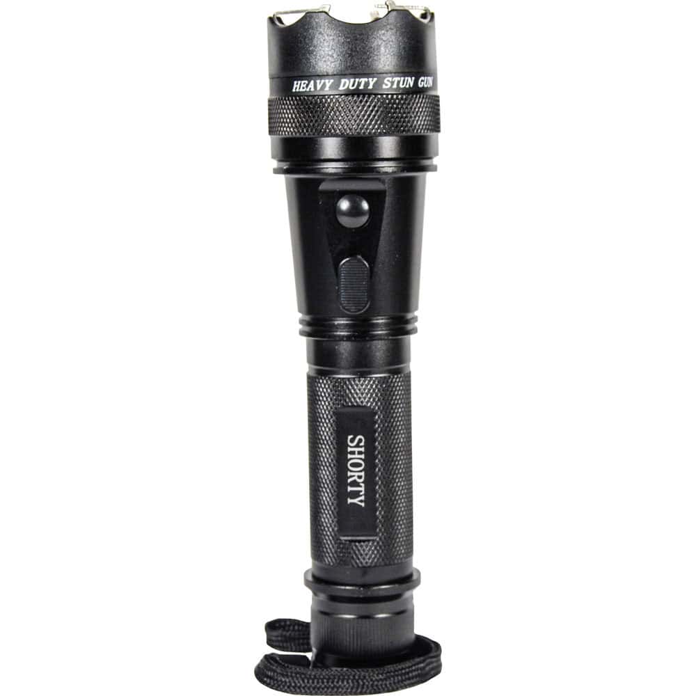 Shorty 75,000,000 Volt Stun Gun Flashlight — Aircraft Aluminum, 4.7 Milliamp Output, 120-Lumen LED, Rechargeable Lithium Battery, On/Off Safety Switch, Nylon Holster, Wrist Strap Lanyard Included