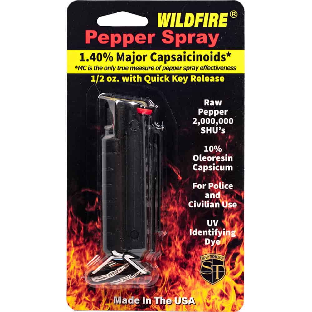 Wildfire 1.4% MC ½ oz Pepper Spray Hard Case with Belt Clip — Stream Pattern, 6-8 Foot Range, Quick Release Keychain, Locking Actuator Safety, UV Dye, 2 Million SHU - Image 3